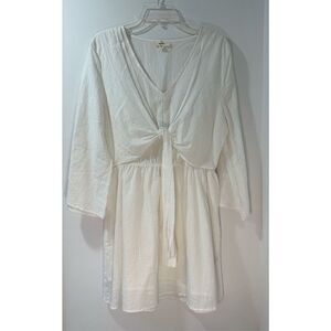 Entro women’s cream long bell sleeve tie front short dress size Large #38-0975